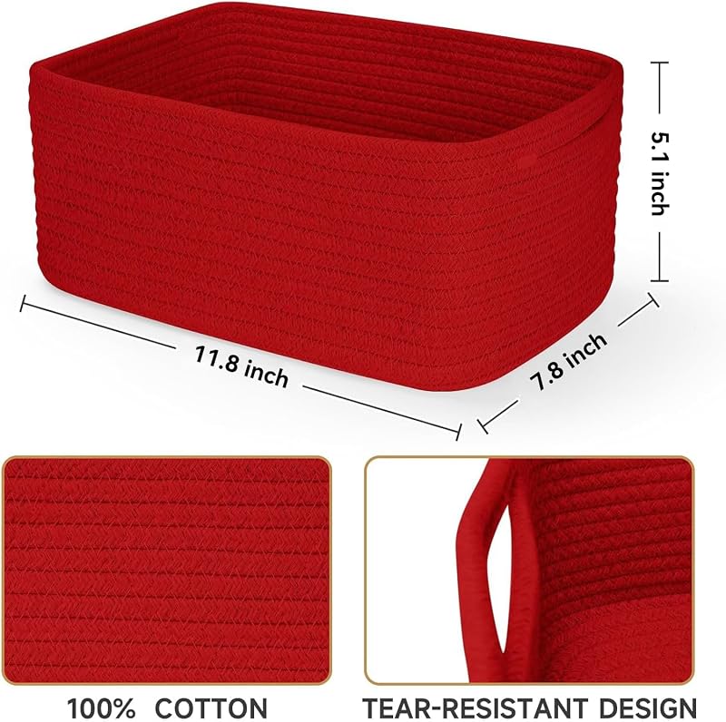 3 Pack Small Storage Baskets for Organizing - 11.8 x 7.8 x 5.1 in, Christmas Red - Variation: Red+11.8"L×7.8"W×5.1"H
