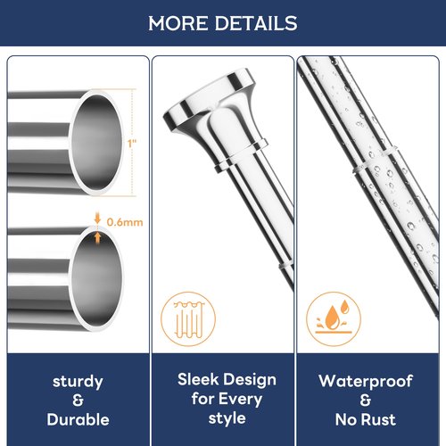 STARLATTA Shower Curtain Rod, 31-80 Inches Adjustable Tension Rod, 1-Inch Diameter Heavy Duty Rustproof Stainless Steel, No-Drill Spring Rod for Bathroom, Kitchen and Closet, Silver