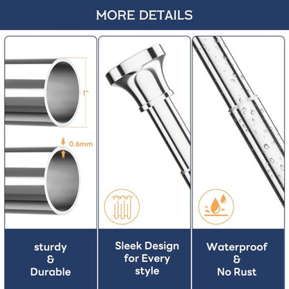 STARLATTA Shower Curtain Rod, 31-80 Inches Adjustable Tension Rod, 1-Inch Diameter Heavy Duty Rustproof Stainless Steel, No-Drill Spring Rod for Bathroom, Kitchen and Closet, Silver