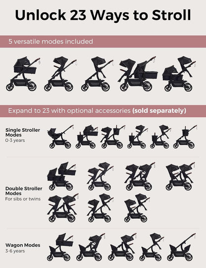 Momcozy Convertible Baby Stroller - 23 Configurations, Carry-Cot & Seat Included, Large PU Wheels | All-Wheel Suspension & UPF50+ Canopy
