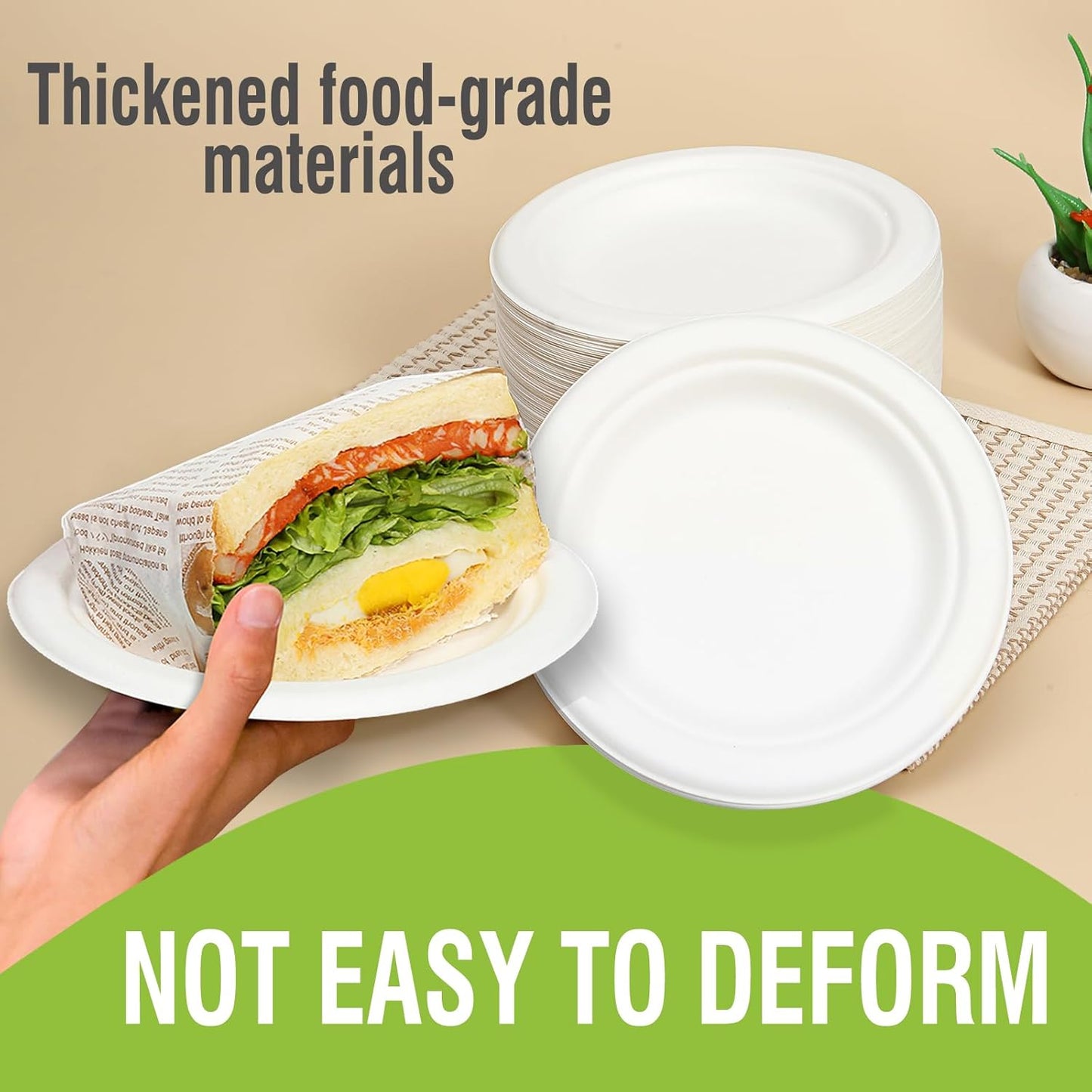 Skiennix Disposable White Paper Plates - 6 Inch Heavy Duty Biodegradable & Compostable | 100 Count, Leak-Proof, Microwave Safe for Parties & Snacks