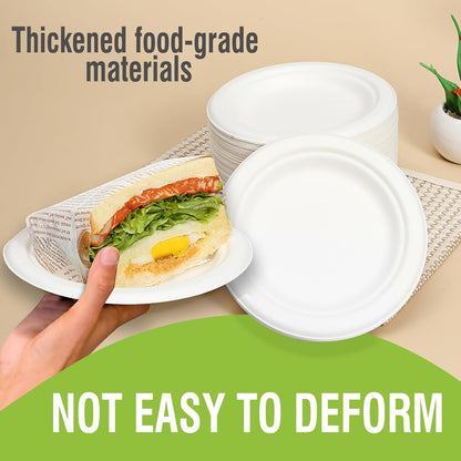 Skiennix Disposable White Paper Plates - 6 Inch Heavy Duty Biodegradable & Compostable | 100 Count, Leak-Proof, Microwave Safe for Parties & Snacks