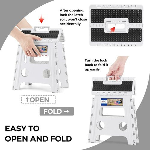 ACKO Folding Step Stool - 13" Heavy Duty Design for Adults & Kids | Versatile White Kitchen & Garden Use