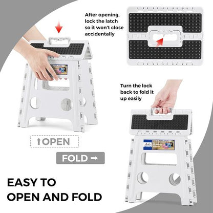 ACKO Folding Step Stool - 13" Heavy Duty Design for Adults & Kids | Versatile White Kitchen & Garden Use