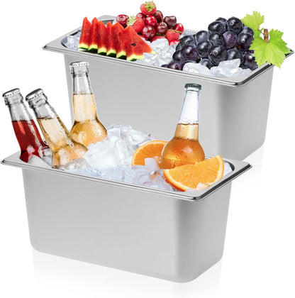 OwnMy 2PCS Ice Buckets for Parties, Stainless Steel Ice Bucket for Freezer, Metal Ice Cubes Bins Storage Container for Freezer, Wine Beer Drink Cooling Buckets for Beverage Cocktails Champagne