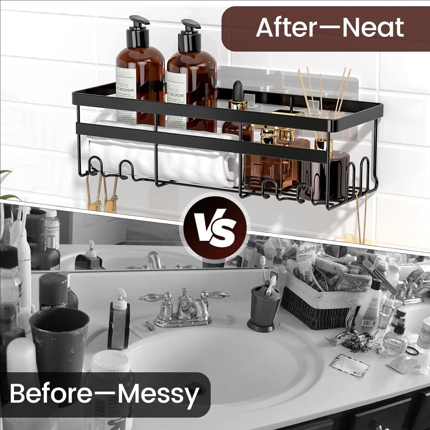 WOWBOX Shower Caddies 2 Pack - Adhesive Hanging Shelves for Easy Bathroom Organization | No Drilling, Stainless Steel