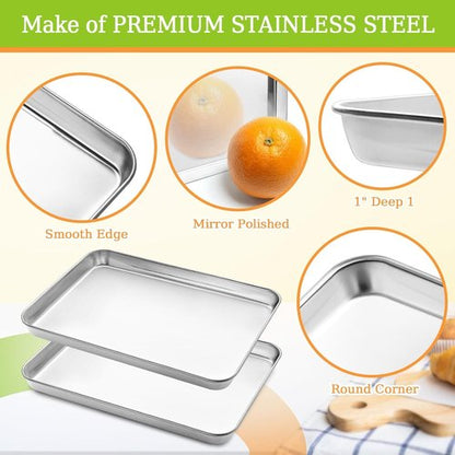 CEKEE Stainless Steel Baking Sheets - Heavy Duty & Easy Clean 2-Piece Set | 12.59 x 9.84 x 1 Inch