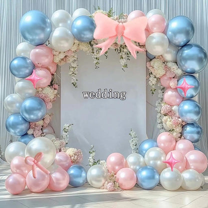 Skiennix Pearl Pink Balloon Arch - Light Pink Foil Bow & Star Balloons for Birthday & Baby Shower Decor