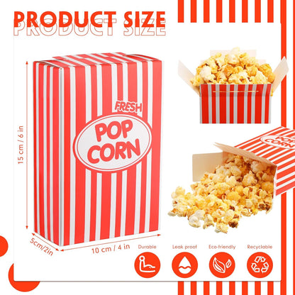 Xinnun 300 Pcs Disposable Popcorn Boxes - Oil Proof, Leak Proof, 1 oz Size | Red Striped Design for Parties