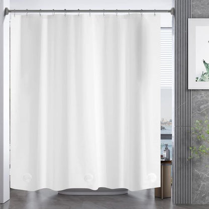 AmazerBath Plastic Shower Curtain, 72 x 65 Inches PEVA Heavy Duty White Shower Curtain, Waterproof Heavy Weight Thick Bathroom Curtain with 3 Big Clear Weighted Stones and 12 Rustproof Grommets