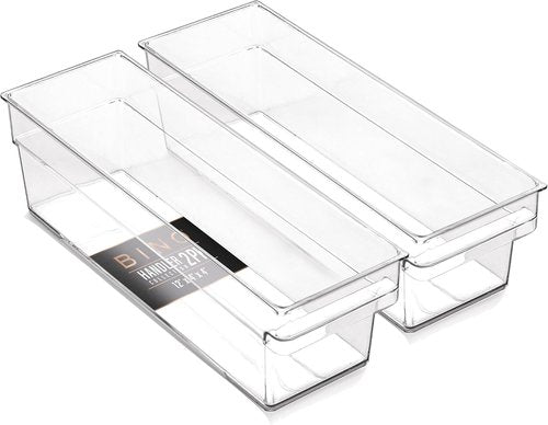 BINO Plastic Storage Bins - Shallow Multipurpose Organizer | Clear Kitchen Pantry & Freezer Containers