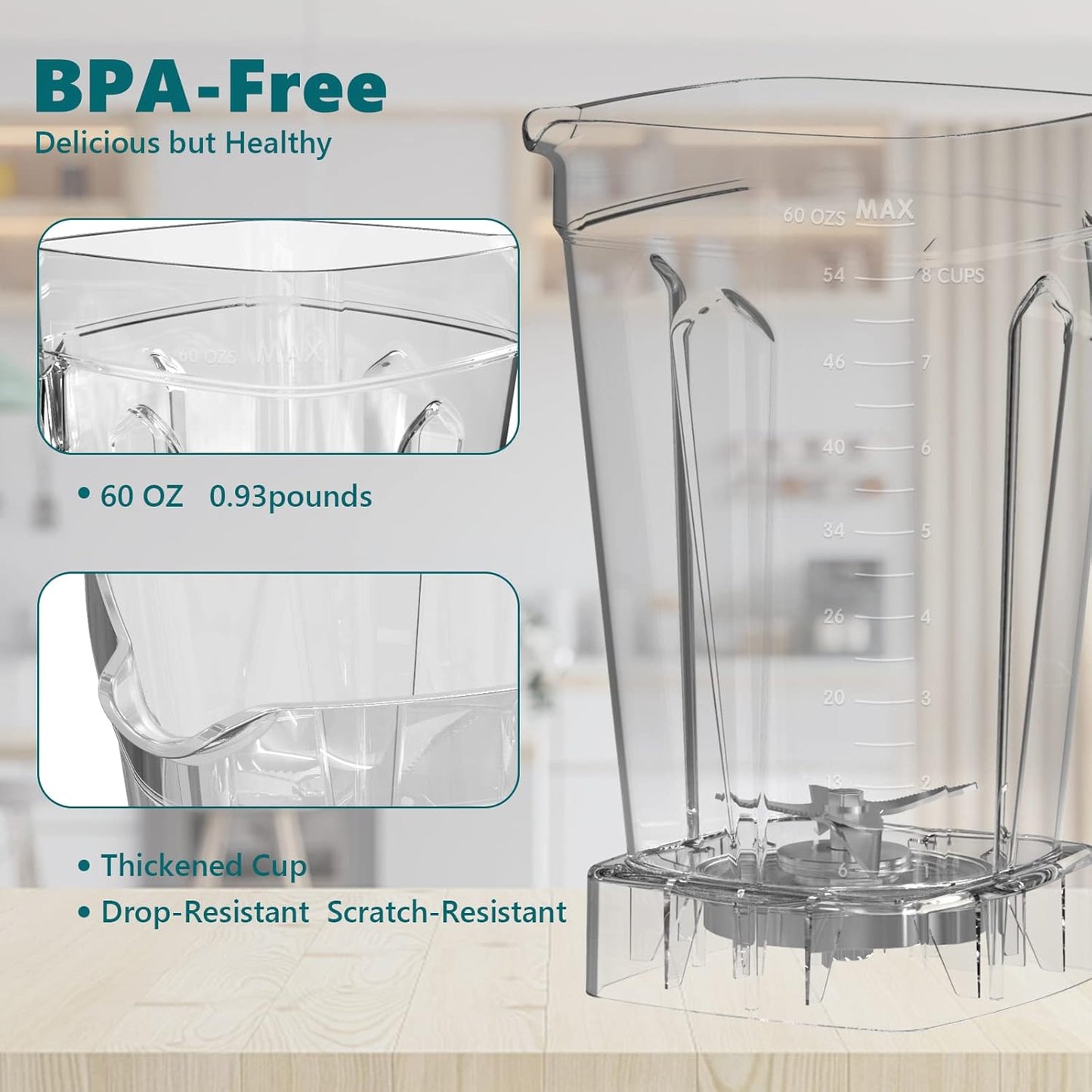 OMMO Blender 1800W - Professional High-Speed Countertop Blender with 60oz BPA-Free Jug | Durable Stainless Steel Blades for Smoothies and Shakes