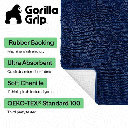 GORILLA GRIP Bath Rug Mat - Soft Absorbent Chenille | Quick-Dry Microfiber, 36x24 Royal Blue