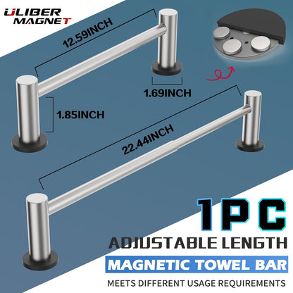 ULIBERMAGNET Magnetic Towel Holder - Adjustable Length Stainless Steel Rail for Kitchen & Laundry