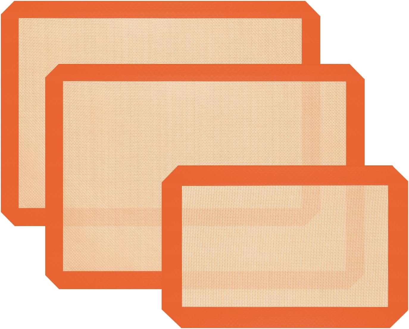 Silicone Baking Mat Set by [Brand Name] - Non-Stick, Heat-Resistant & Reusable | 3 Pcs for Cookies, Bread & Pastry - Orange