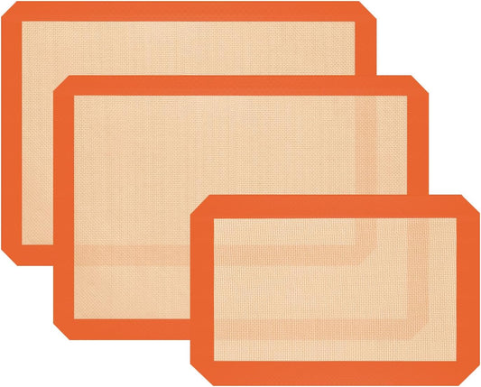 Silicone Baking Mat Set by [Brand Name] - Non-Stick, Heat-Resistant & Reusable | 3 Pcs for Cookies, Bread & Pastry - Orange