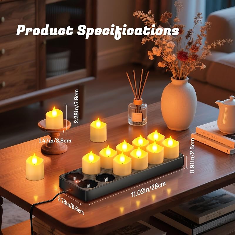 Rechargeable Flameless Candles with Remote & Charging Base — 12pcs with Charging Station
