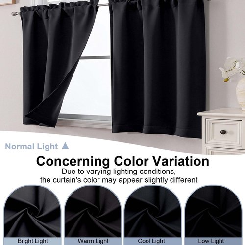 Chyhomenyc Short Black Out Curtains 36 Inch Length, Small Blackout Curtain Tier Thermal Insulated Half Window Curtains for Kitchen Basement Cabinet Camper RV Bunk, 2 PCS, Each 30" Wx36 L, Black