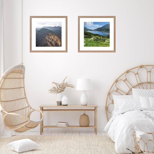 JCJMY 20x20 Picture Frame - Rustic Brown Wall Hanging Display with 16x16 Mat & Shatter Resistant Plexiglass