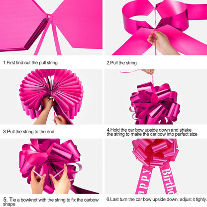 WILLBOND Large Happy Birthday Car Bow - Festive Gift Wrapping Decoration | 20 Inches, Rosy Color