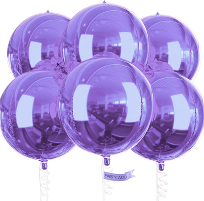 PartyWoo Metallic Purple Foil Balloons - 22 Inch Jumbo Round Mylar Balloons for Birthday & Halloween Decor