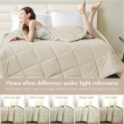Homelike Moment King Size Comforter - Lightweight Beige Down Alternative Duvet Insert for All-Season Comfort