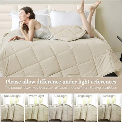 Homelike Moment King Size Comforter - Lightweight Beige Down Alternative Duvet Insert for All-Season Comfort