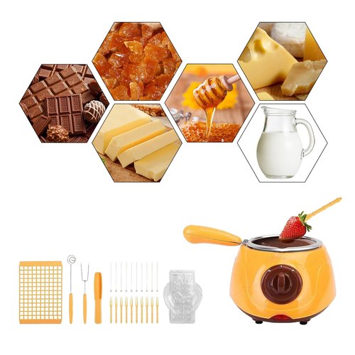 Chocolate Melting Pot, Mini Electric Melting Fondue Pot, Electric Chocolate Melting Set, Chocolate Fondue Fountain, Warmer Machine for Milk, Chocolate, Cheese, Butter, Candy (Yellow)