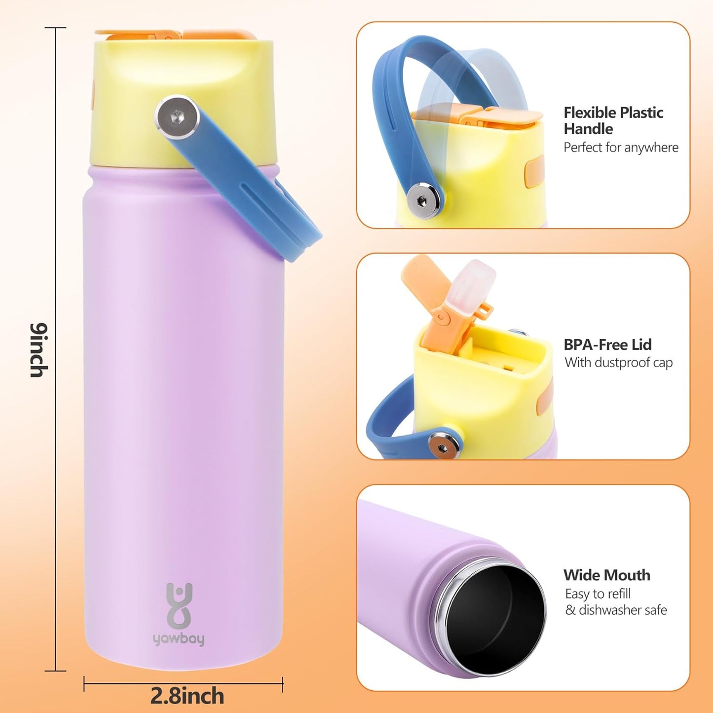 Skiennix 18 Oz Insulated Water Bottle - Leakproof Stainless Steel with Straw Lid & Easy Carry Handle | Pink