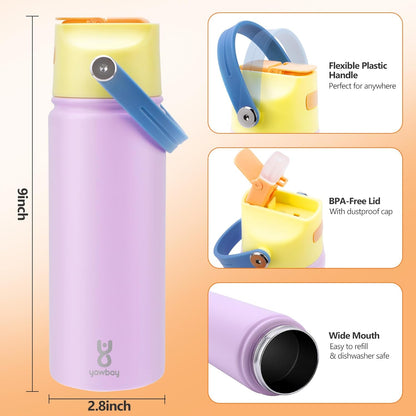Skiennix 18 Oz Insulated Water Bottle - Leakproof Stainless Steel with Straw Lid & Easy Carry Handle | Pink