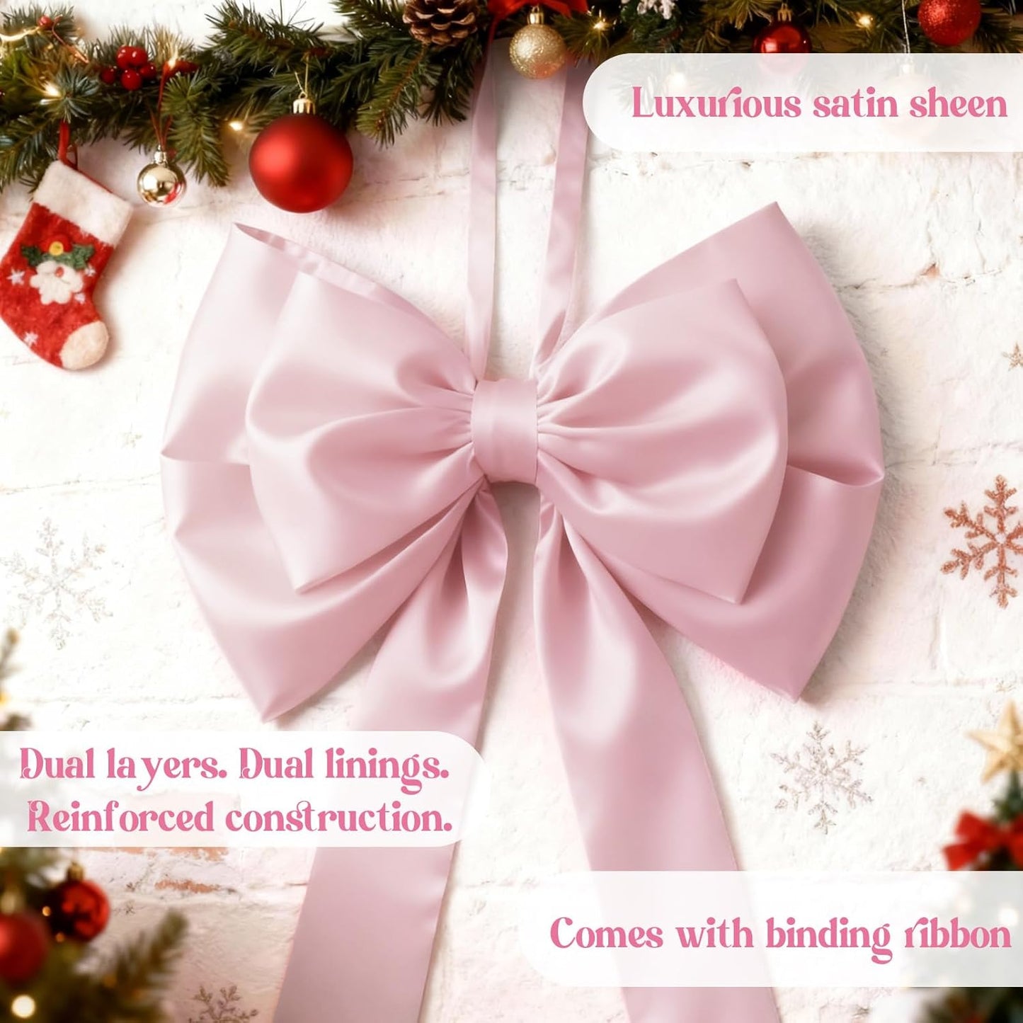 Skiennix 75x19 Inch Big Pink Bow Christmas Tree Topper - Giant Coquette Decor for Parties & Events
