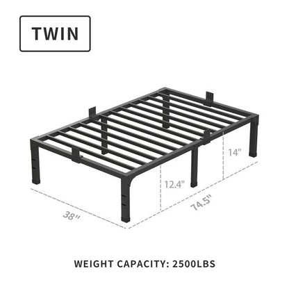 MAF 14 Inch Metal Platform Twin Bed Frames, Heavy Duty Black Bed Frame with Steel Slats Support, No Box Spring Needed, Noise Free, Non-Slip, Easy Assembly
