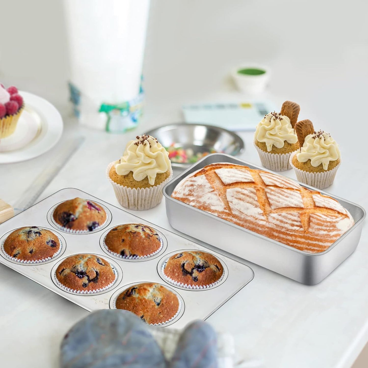 TeamFar Bakeware Set - Stainless Steel Baking Pans for Toaster Oven | Heavy Duty & Dishwasher Safe - 5 Pieces