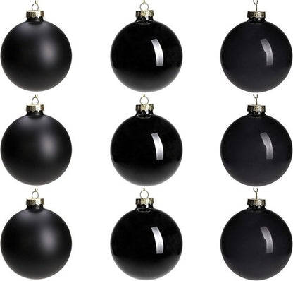 DN DECONATION Black Glass Christmas Ornaments - 3.15” Hanging Baubles for Gothic Tree Decor | Set of 9