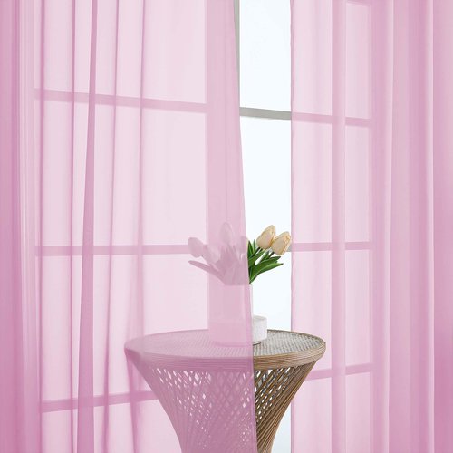 OWENIE Sheer Pink Curtains 108 Inches Long for Living Room Bedroom 2 Panels Set, Lightweight Airy Pink Sheer Curtain, Filmy Voile Rod Pocket, 2 PCS, Each 59" W x 108" L