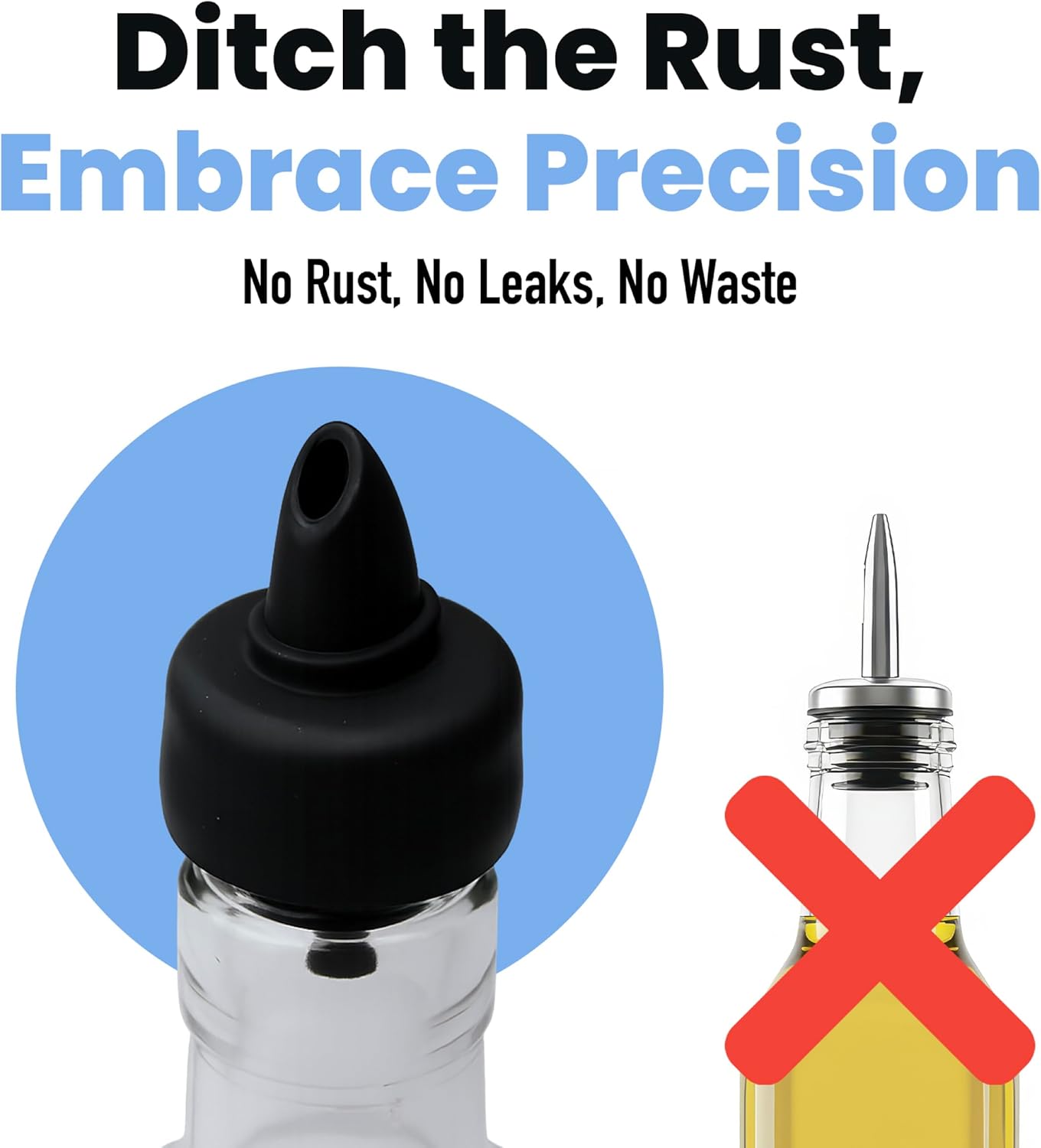 The Pure Pour Liquor Bottle Pourers - Leak-Proof Pour Spouts with Dust Caps – Fits Most Alcohol, Syrup, Olive Oil & Vinegar Bottles – Dishwasher Safe - 10 Pack