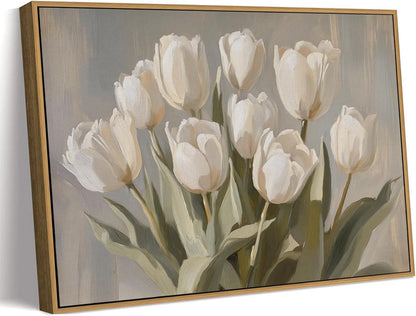 MTFBWY Vintage Tulip Wall Art - Sturdy Framed Botanical Canvas Print | Antique Flower Oil Painting, 8x10 Inch