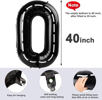 Number 0 Balloons - 40 Inch Black Number Balloons for Birthday, Wedding, Baby Shower Celebrations