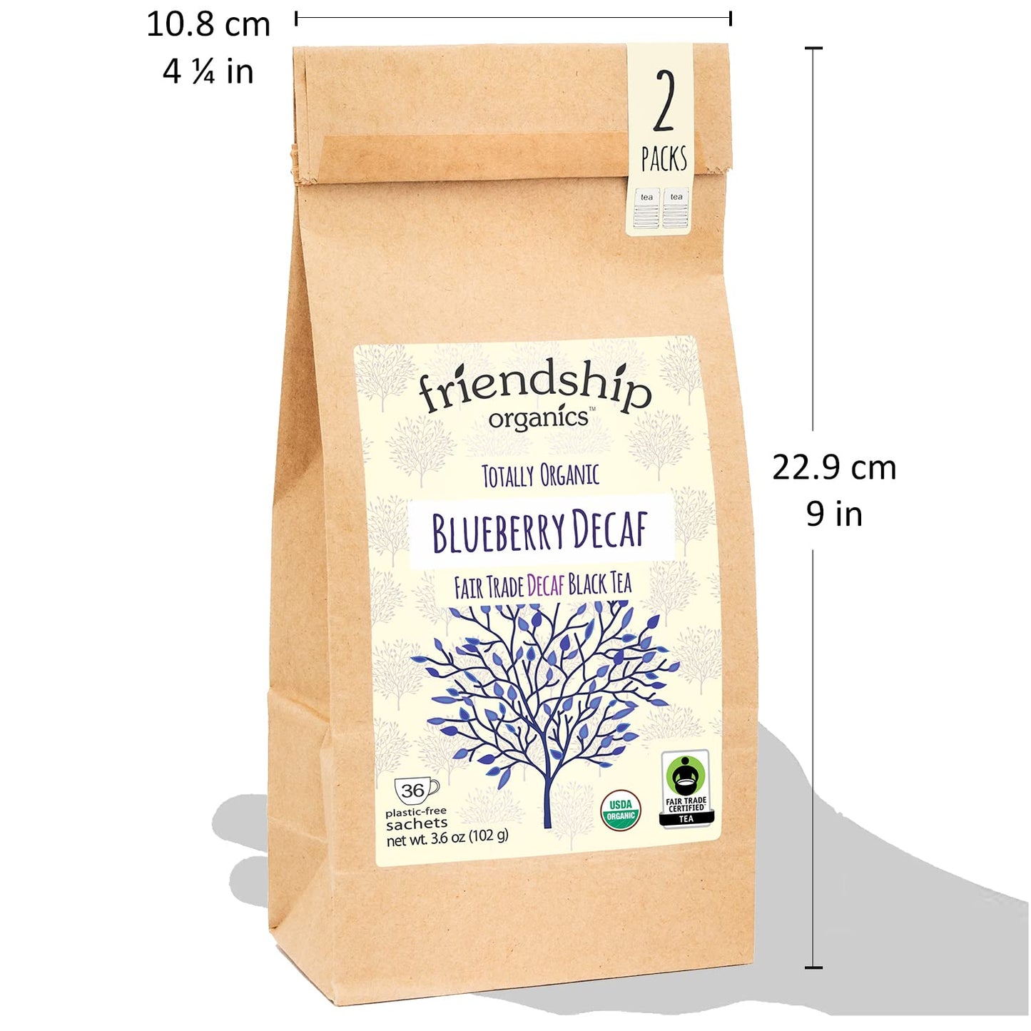 Friendship Organics Blueberry Decaf Tea Bags, Organic and Fair Trade 36 Count