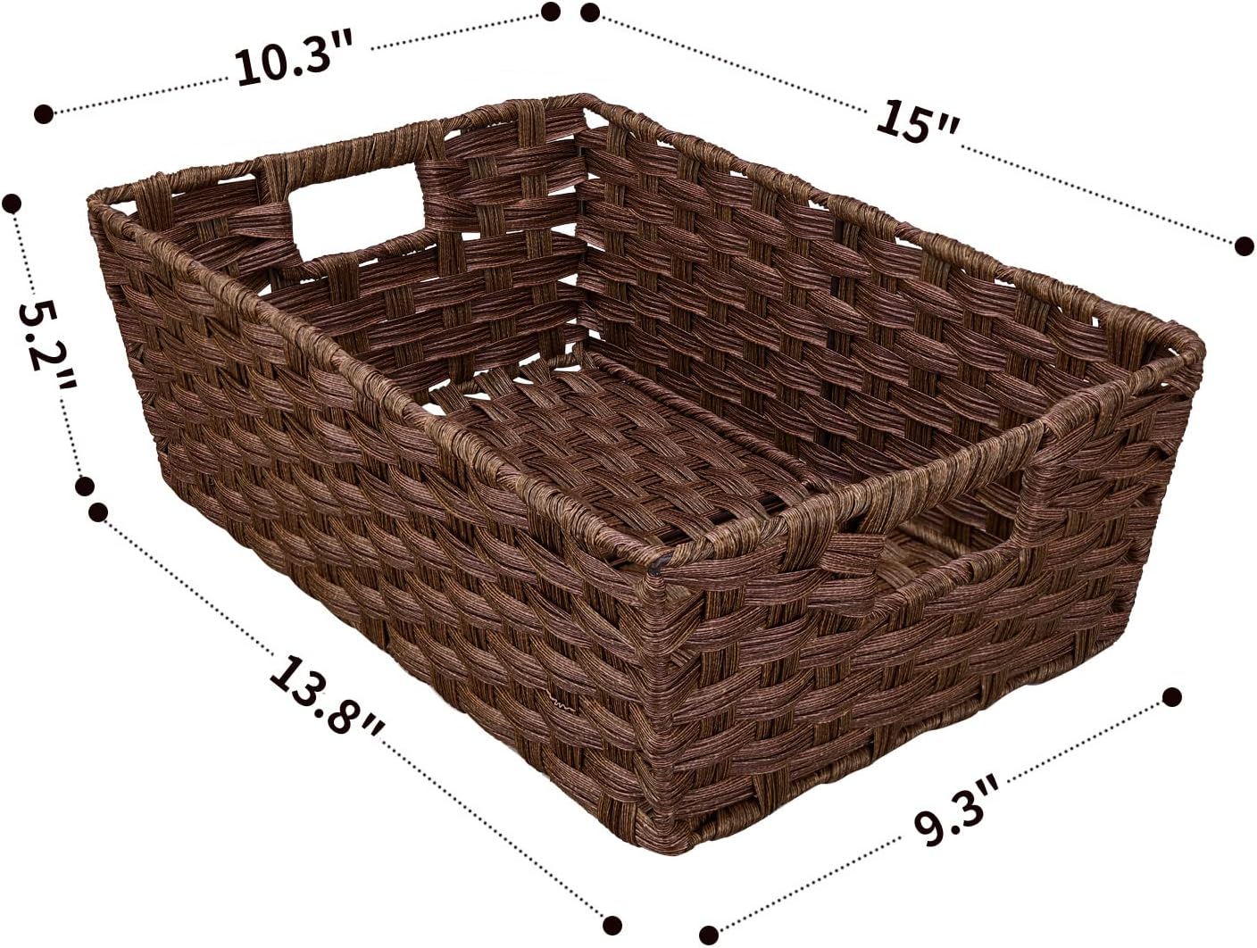Onlytak Wicker Storage Baskets - Large Washable & Waterproof Set of 2 | 15" x 10.3" x 5.2", Brown