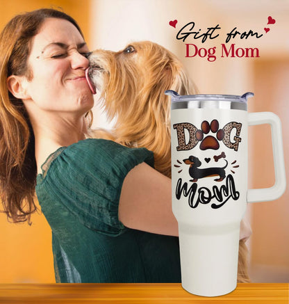 ZNYYZYBA Dog Mom Gifts for Women, Dog Mom Tumbler - Gifts for Dog Lovers, 40 oz Tumbler with Handle and Straw and Leak Proof Lid, Reusable Stainless Steel Dog Mom Mug