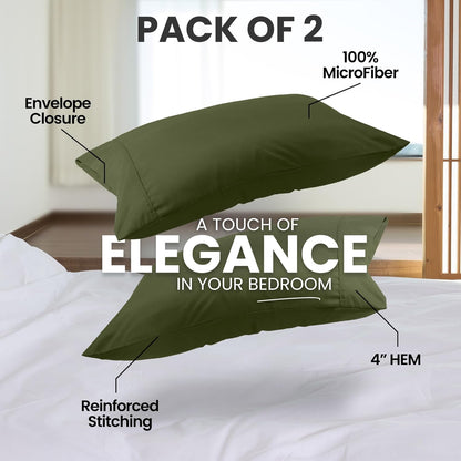 Utopia Bedding Queen Pillow Cases - Soft Brushed Microfiber - 2 Pack, Olive | 20 x 30 Inches