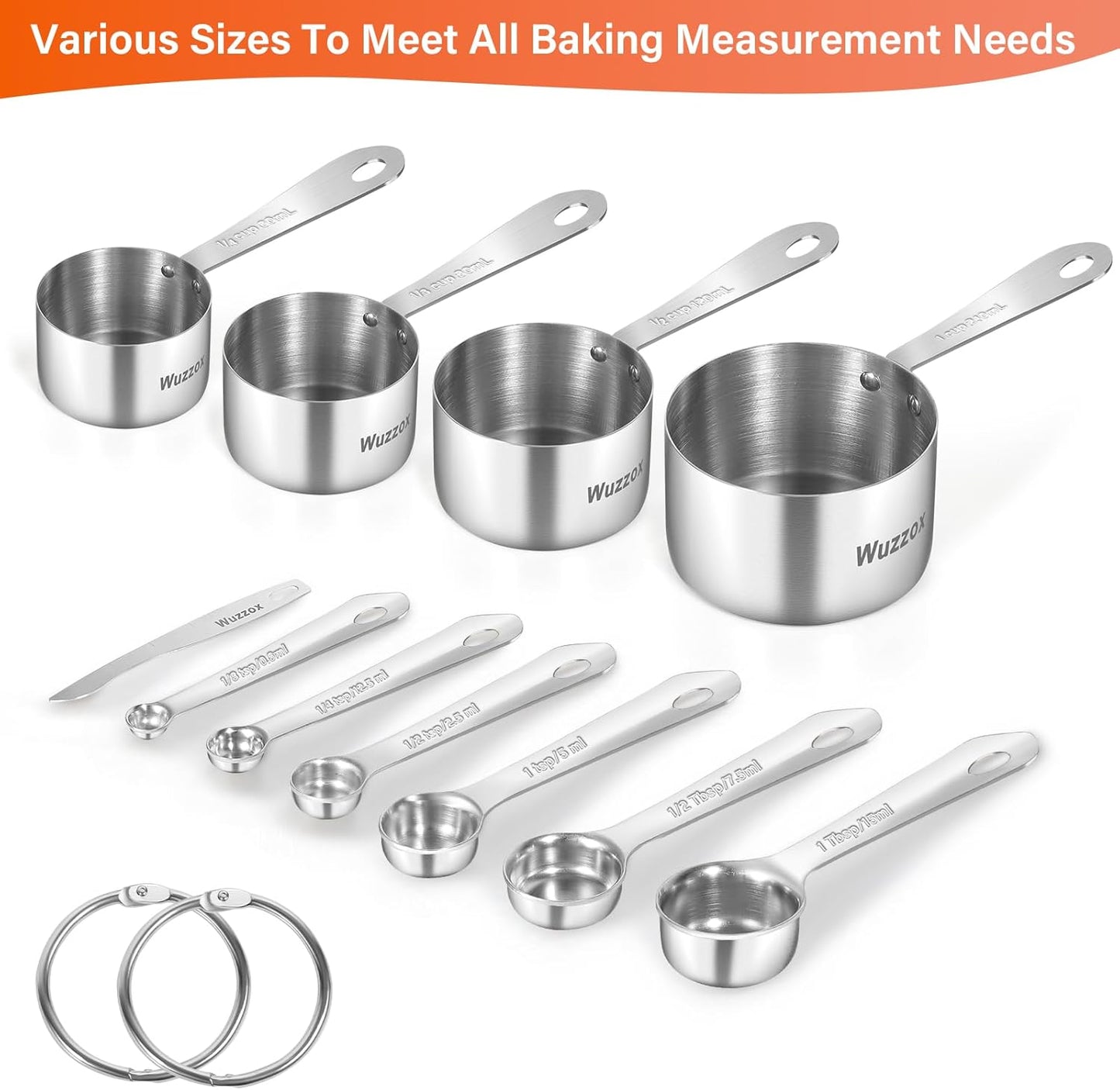 Stainless Steel Measuring Cups & Spoons Set - 11 Stackable Kitchen Gadgets for Cooking & Baking