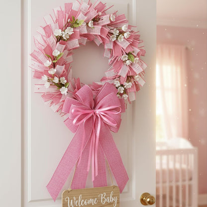 YKW Large Baby Pink Burlap Bow - 20x11 Inch Farmhouse Wreath Decor | Perfect for Baby Showers & Parties