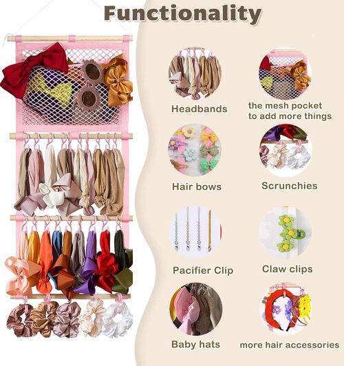 Kangaroo Headband Holder - Large Capacity Hair Bow Organizer for Baby Girls | Wall Hanging Nursery Decor
