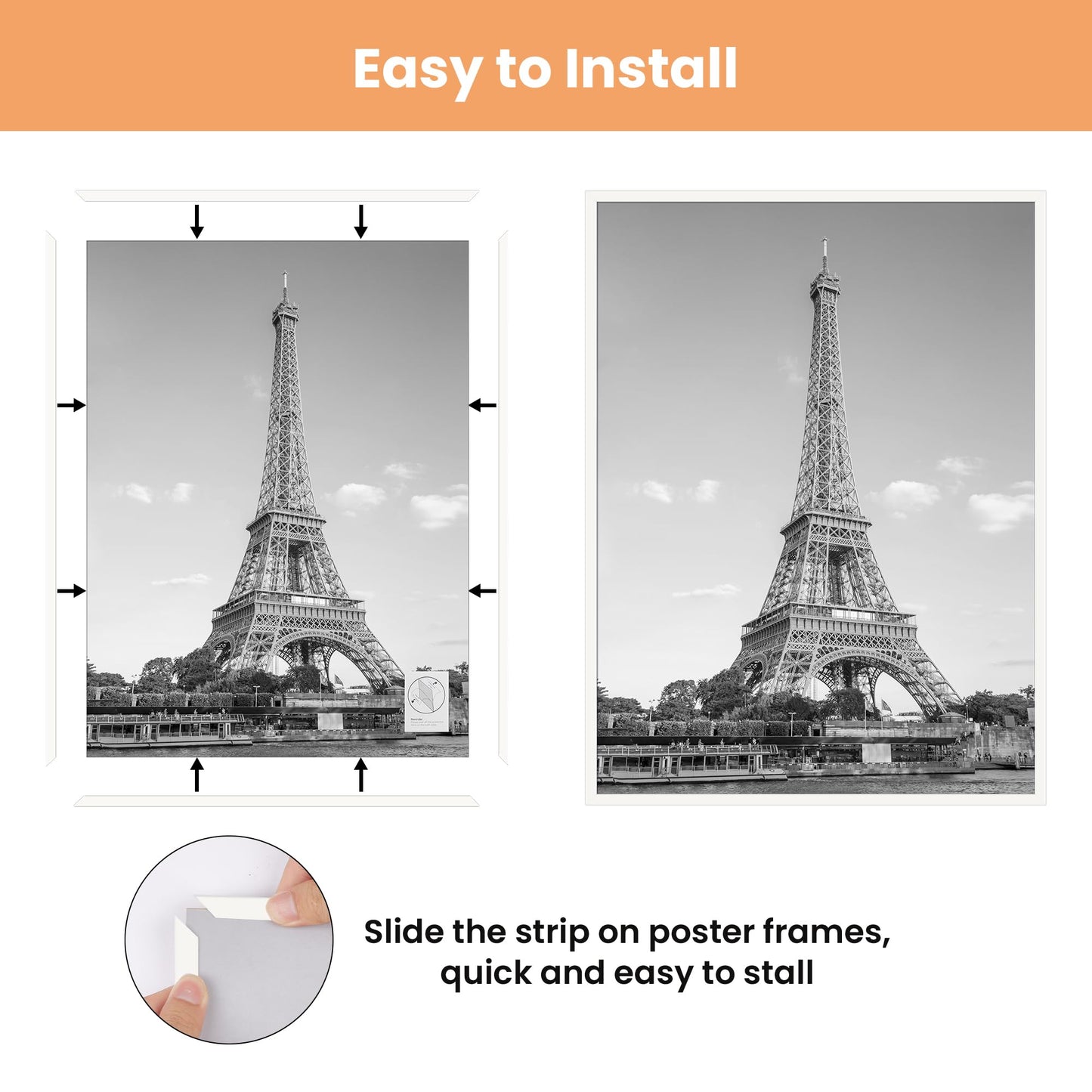 upsimples 20x30 Picture Frame White 3 Pack, Scratch-Proof Poster Frames 20 x 30 for Photo Gallery - Slide-In Strips, Horizontal or Vertical Wall Mounting