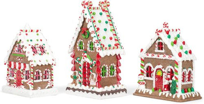 Mark Feldstein & Associates Gingerbread Village Tea Light Figurines - Red Porcelain Set of 3 (8 Inch)