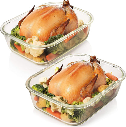 Razab Glass Food Storage Containers - 10 Cups/80 Oz, 4-Piece Set with Airtight Locking Lids | BPA-Free, Leak-Proof, Microwave & Oven Safe