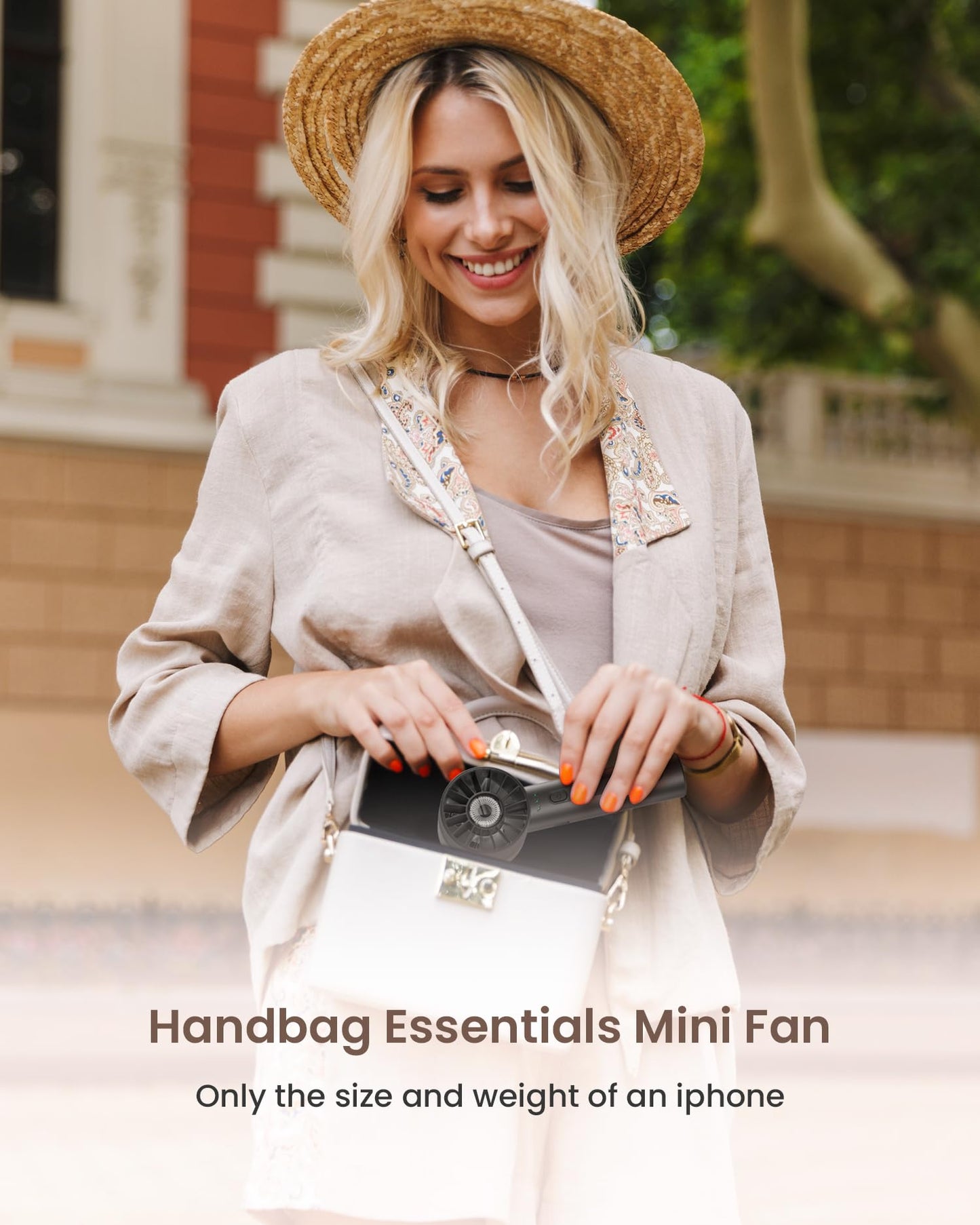 Portable Mini Handheld Turbo Fan, 4 Speed High Velocity Personal Cooling Device [Max 16H], Rechargeable Purse Travel Essential for Vacation/Beach/Trip - Black