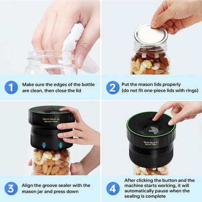 Mason Jar Vacuum Sealer - 2026 Upgraded Electric Sealer for Regular & Wide Mouth Jars | Fully Automated & Portable